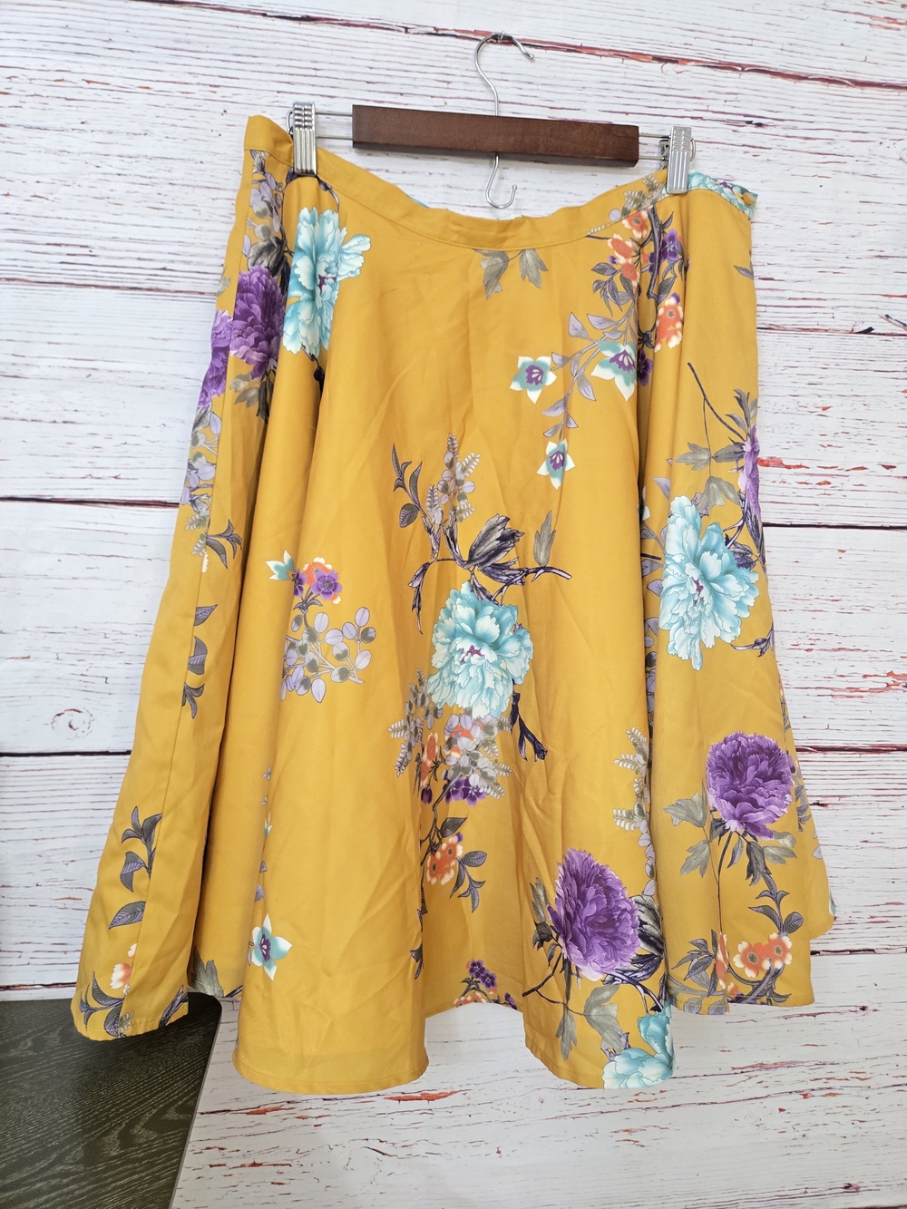 ModCloth Ikebana for All Floral A-Line Skirt Mustard Yellow XL